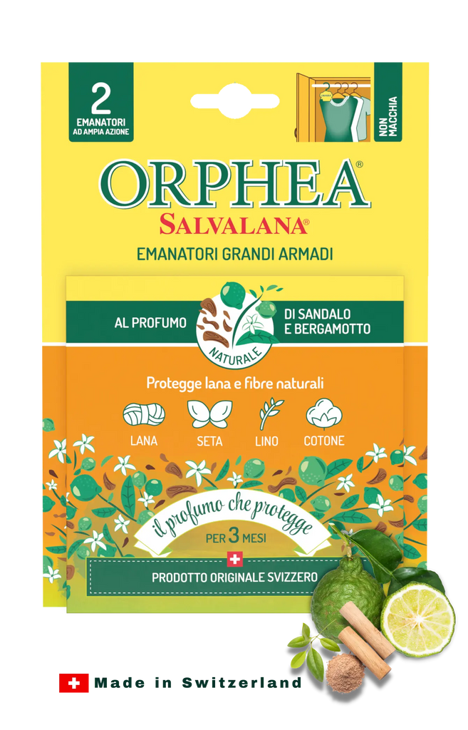 Orphea® ჩრჩილის საწინააღმდეგო  სურნელოვანი საკიდები - ჩრჩილისგან დაცვა. სანდლის ხე და ბერგამოტი