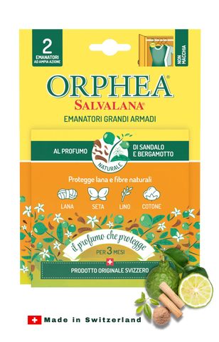 Orphea® ჩრჩილის საწინააღმდეგო  სურნელოვანი საკიდები - ჩრჩილისგან დაცვა. სანდლის ხე და ბერგამოტი